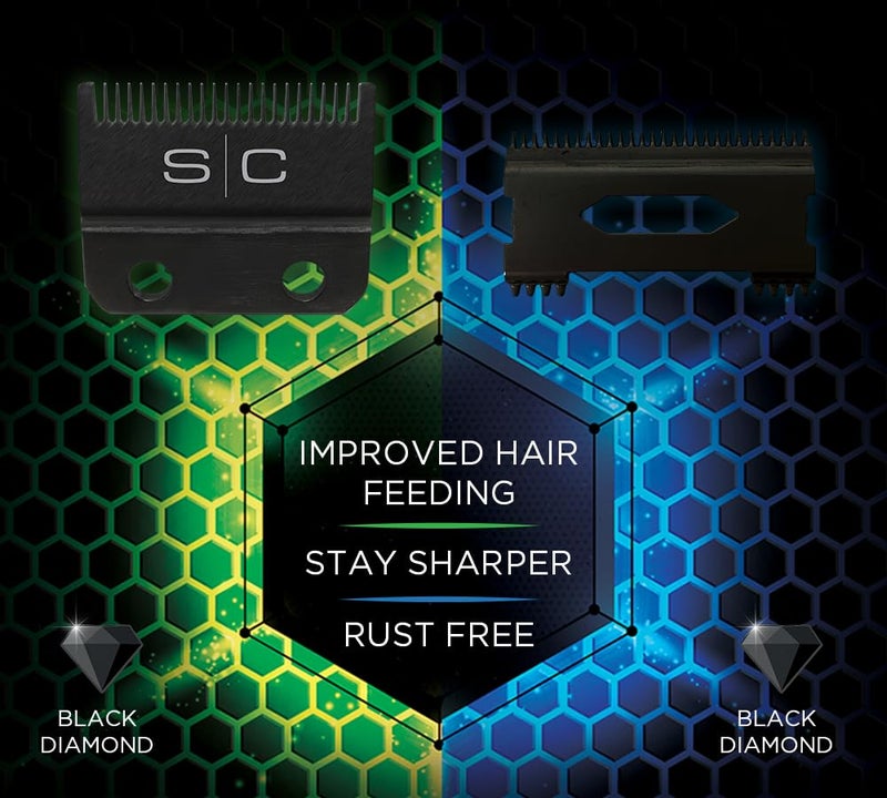 StyleCraft Replacement Double Black Diamond Carbon DLC Fixed Fade Blade with Shallow Tooth Cutter 2.0 Clipper Blade Set - Image 3