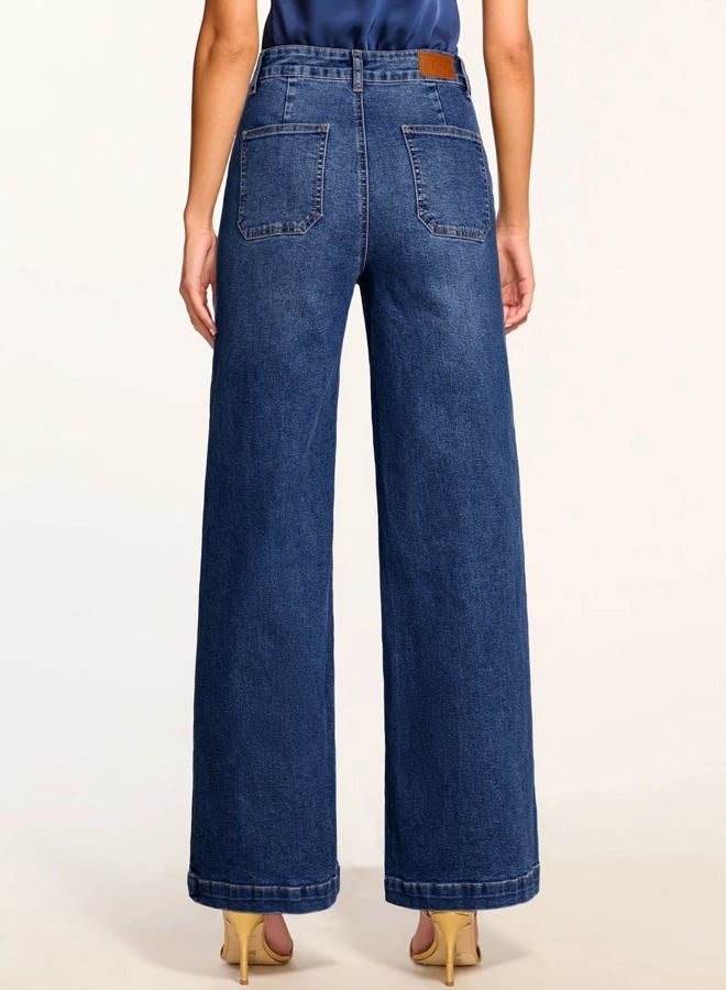 Sidefeel Womens Wide Leg Jeans High Waisted Stretchy Straight Leg Baggy Denim Pants with Pockets, Bluing, 2 - Image 2