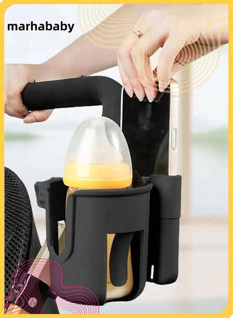 مرحبا بيبي حامل أكواب وهاتف عالمي، حامل مشروبات 2 في 1 بمشبك يدور 360 درجة لعربة الأطفال والكرسي المتحرك والدراجة والمشاية - Image 1