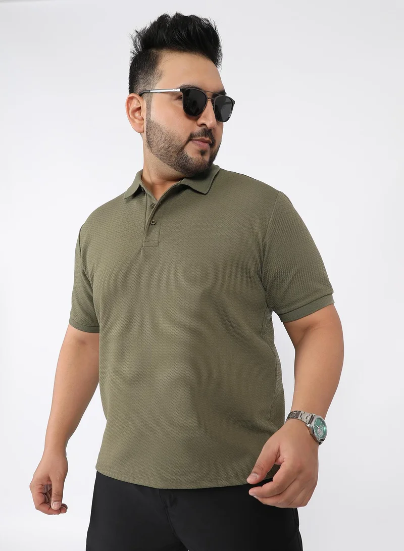 انستافاب بلس Men Distort Jacquard-Knit Polo T-Shirt | Polo Neck , Rib-Cuff Sleeve | Half-Button Closure , Straight Hem | Abstract Regular-Fit | Knitted Fabric For Casual & Daily Wear | Olive Green