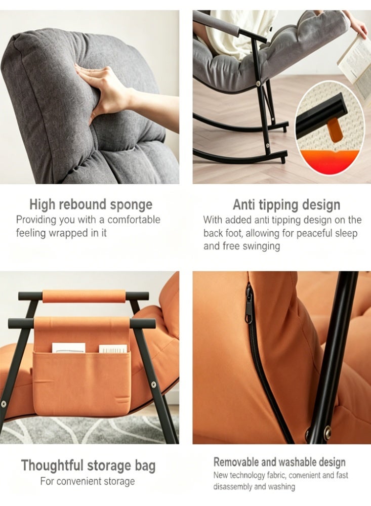 Halamine Upholstered High Back Adjustable Rocking Chair ,Lounge Chair with Padded Rocking Chair with Armrests Storage Bag, Modern Lounger Sofa Can Lie or Sleep,Lazy Chair for Bedroom Dorm Garden Patio Porch - Image 4