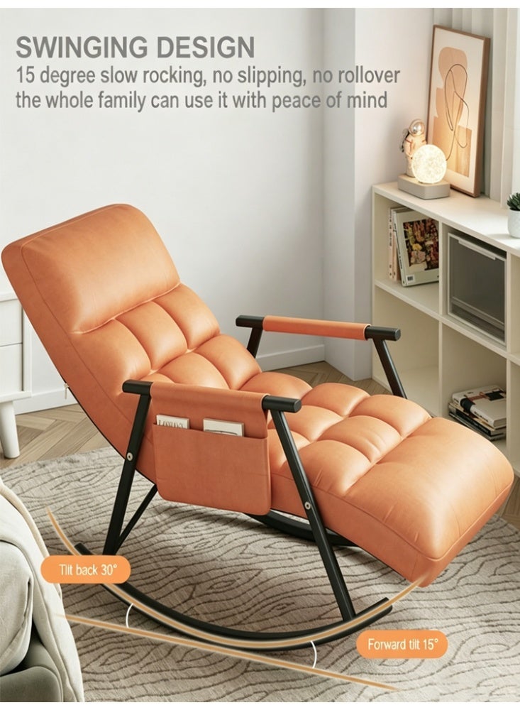 Halamine Upholstered High Back Adjustable Rocking Chair ,Lounge Chair with Padded Rocking Chair with Armrests Storage Bag, Modern Lounger Sofa Can Lie or Sleep,Lazy Chair for Bedroom Dorm Garden Patio Porch - Image 3