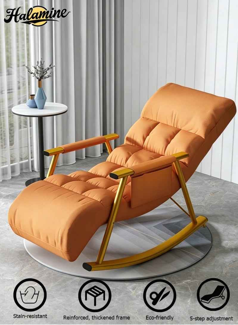 Halamine Upholstered High Back Adjustable Rocking Chair ,Lounge Chair with Padded Rocking Chair with Armrests Storage Bag, Modern Lounger Sofa Can Lie or Sleep,Lazy Chair for Bedroom Dorm Garden Patio Porch - Image 1