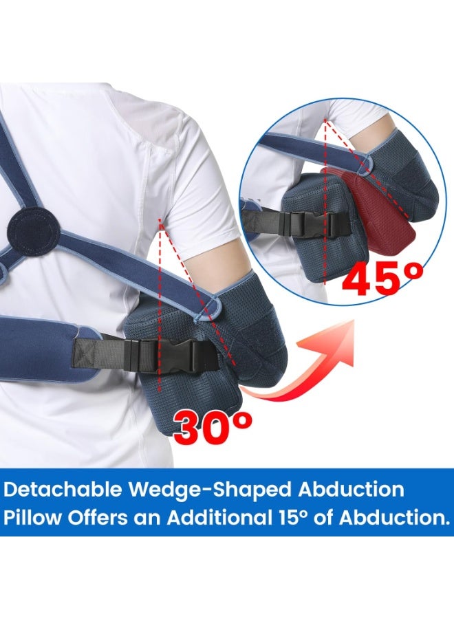 جبيرة تثبيت الكتف مع وسادتين قابلتين للإزالة - دعامة تثبيت الكتف للنوم بعد جراحة الكفة المدورة - حمالة طبية للكتف للرجال والنساء مناسبة للذراع اليمنى واليسرى - Image 3