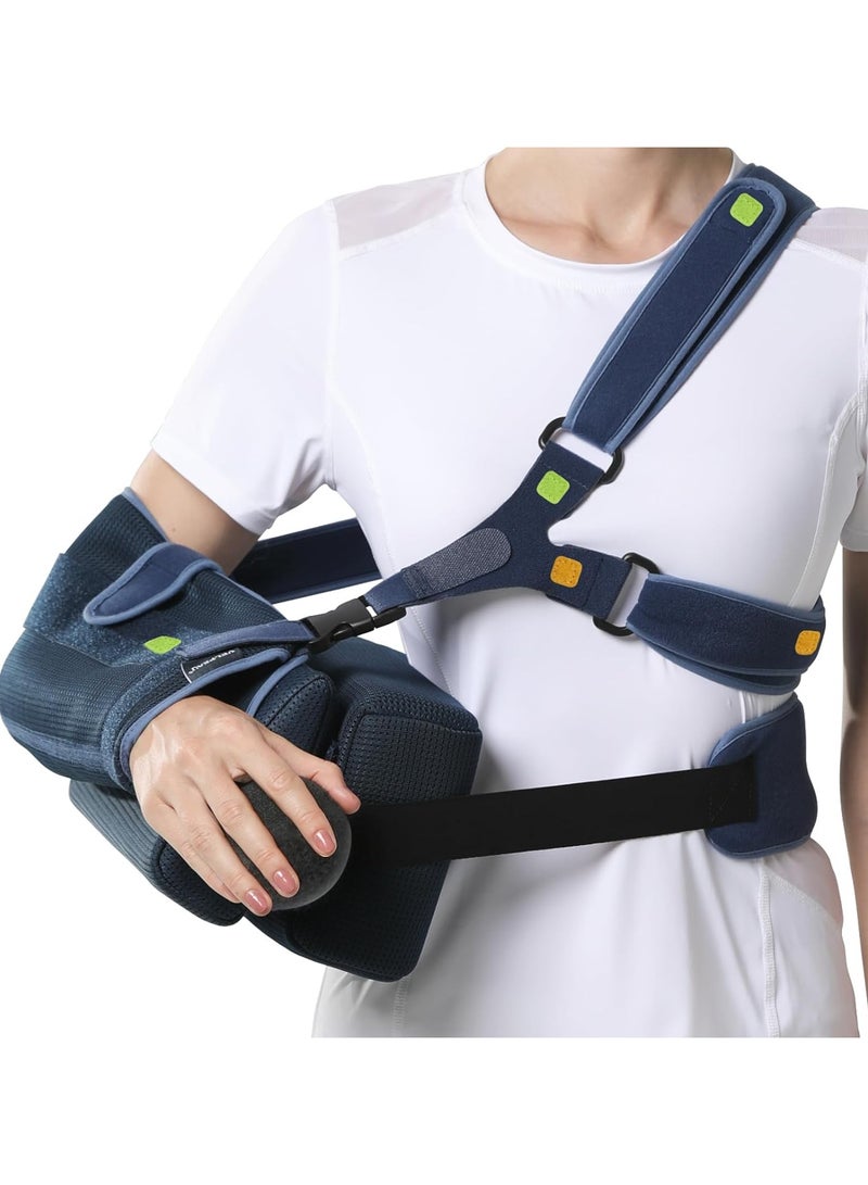 جبيرة تثبيت الكتف مع وسادتين قابلتين للإزالة - دعامة تثبيت الكتف للنوم بعد جراحة الكفة المدورة - حمالة طبية للكتف للرجال والنساء مناسبة للذراع اليمنى واليسرى - Image 1
