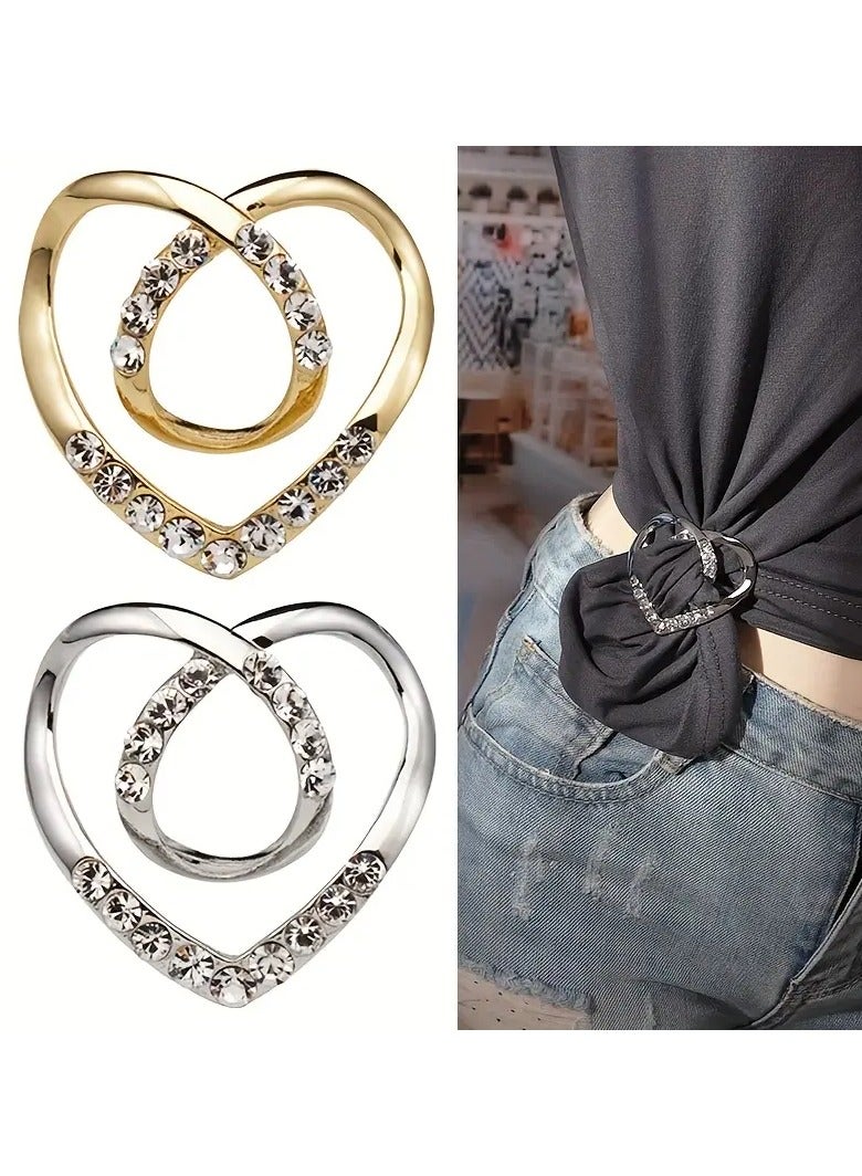 Goolsky 2pcs Knotted Heart Clothes Clip Brooch Rhinestone Inlaid Hollow Scarf Clips Sweater Shawl Cape Pins For Women Dresses Decoration Accessories - Image 1