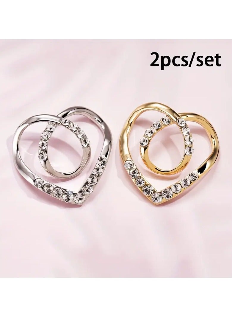 Goolsky 2pcs Knotted Heart Clothes Clip Brooch Rhinestone Inlaid Hollow Scarf Clips Sweater Shawl Cape Pins For Women Dresses Decoration Accessories - Image 2