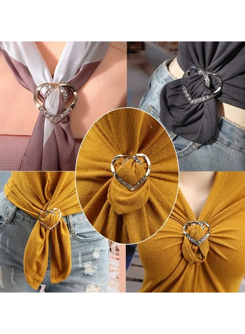 Goolsky 2pcs Knotted Heart Clothes Clip Brooch Rhinestone Inlaid Hollow Scarf Clips Sweater Shawl Cape Pins For Women Dresses Decoration Accessories - Image 4