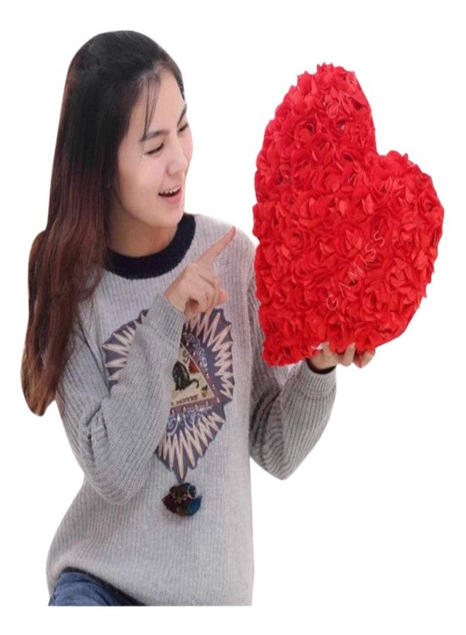 Tickles 3D Rose Heart Shaped Cushion Soft Stuffed Plush Toy Gifts for Boys & Girls Wedding Anniversary Birthday Valentine's Day (Size: 25 cm Color: Red) - Image 1