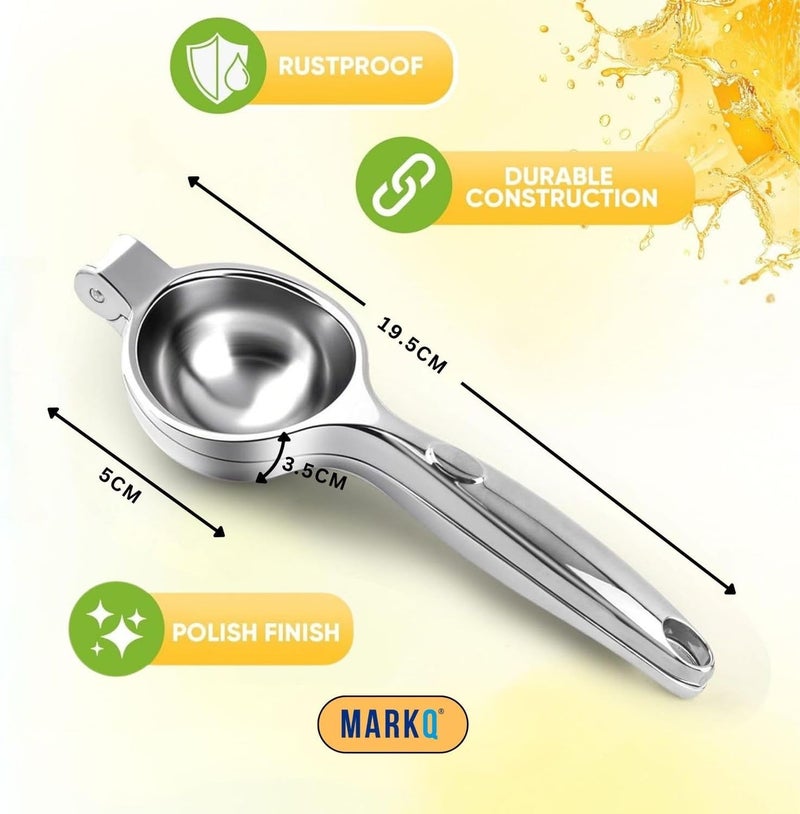 MARKQ Stainless Steel Lemon Squeezer Manual – 5 cm Handheld Citrus & Lime Press Juicer | Heavy-Duty Metal Lemon Juicer with Rust-Resistant Zinc Alloy Build, Easy-Grip Handles, Dishwasher Safe Silver - Image 4