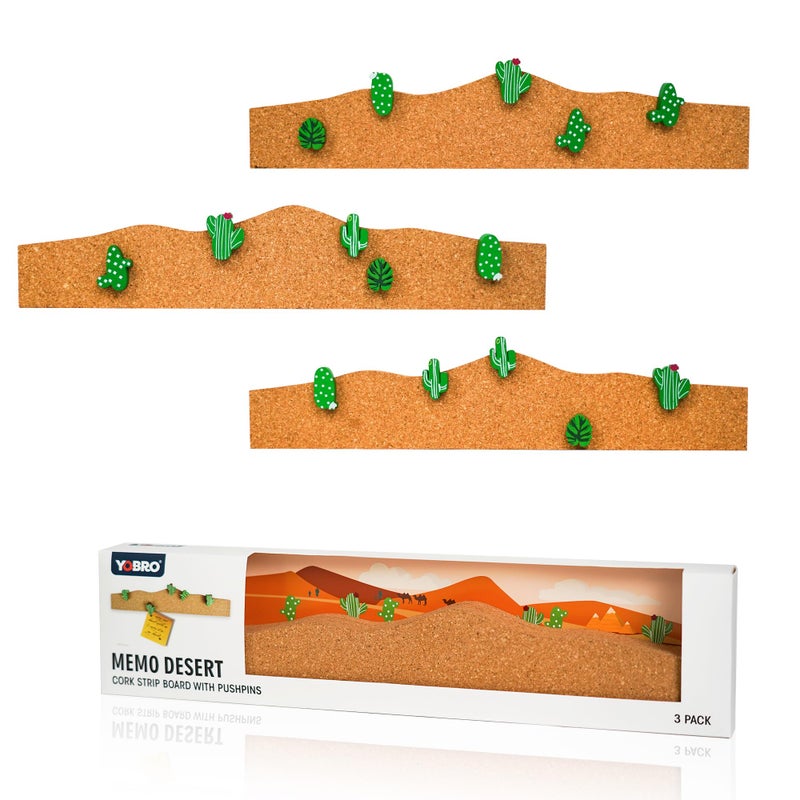 YOBRO Cork Board Set - Cactus & Dinosaur Push Pins Wall Organizer | Memo Bulletin Board with Easy Peel-Stick Mount | Fun Office & Kids Room Decor (Desert Theme) - Image 1