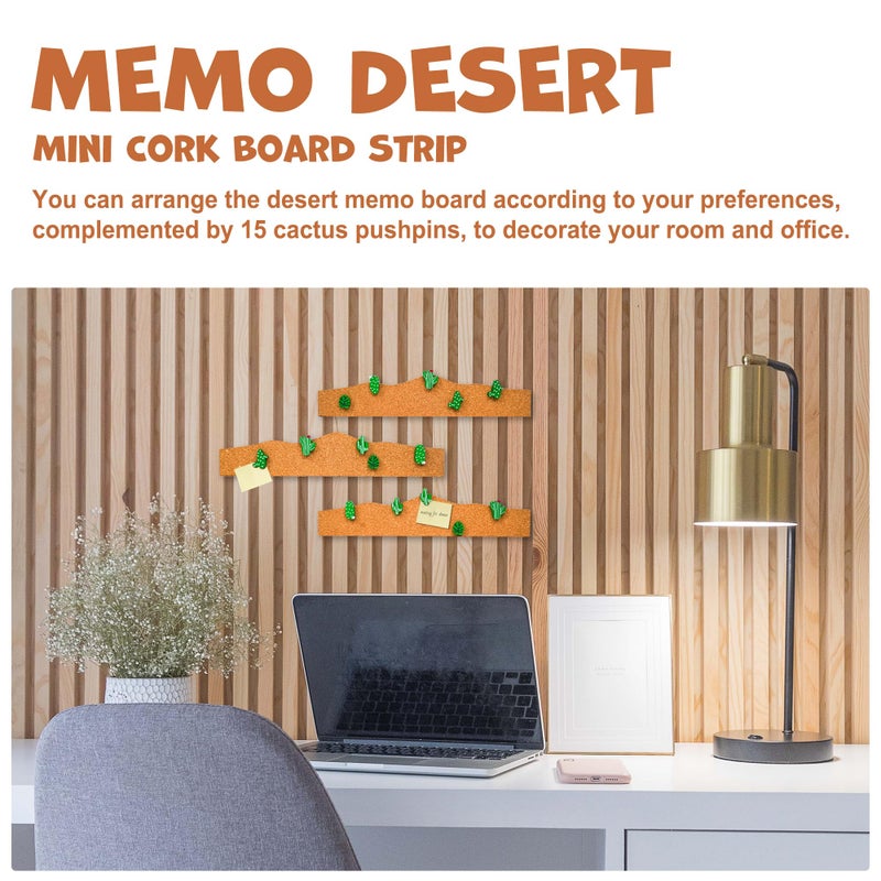 YOBRO Cork Board Set - Cactus & Dinosaur Push Pins Wall Organizer | Memo Bulletin Board with Easy Peel-Stick Mount | Fun Office & Kids Room Decor (Desert Theme) - Image 2