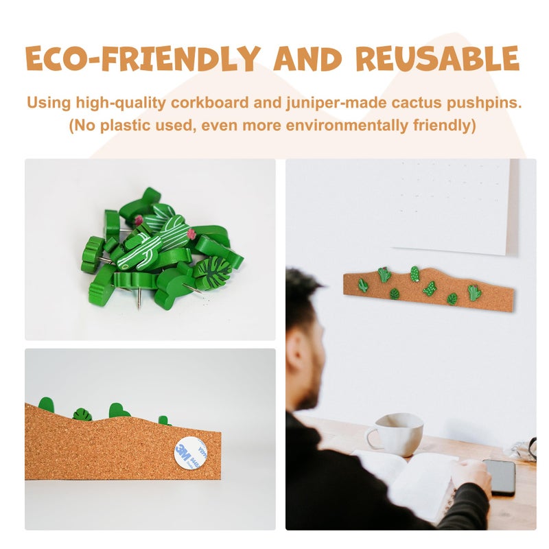 YOBRO Cork Board Set - Cactus & Dinosaur Push Pins Wall Organizer | Memo Bulletin Board with Easy Peel-Stick Mount | Fun Office & Kids Room Decor (Desert Theme) - Image 4