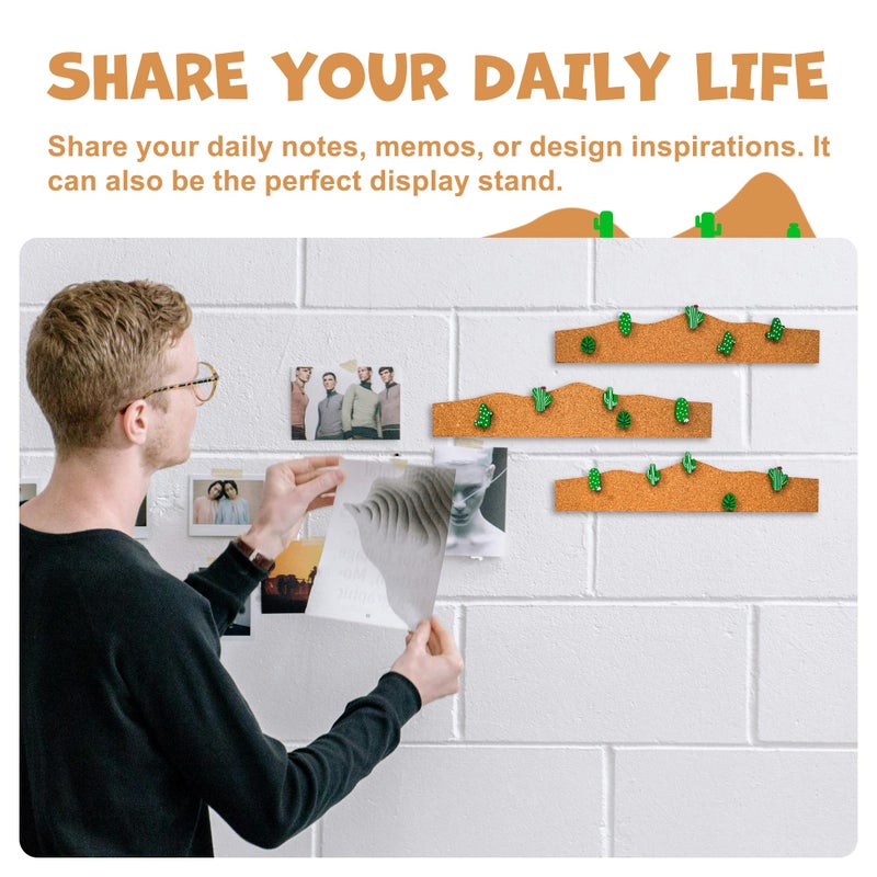 YOBRO Cork Board Set - Cactus & Dinosaur Push Pins Wall Organizer | Memo Bulletin Board with Easy Peel-Stick Mount | Fun Office & Kids Room Decor (Desert Theme) - Image 3