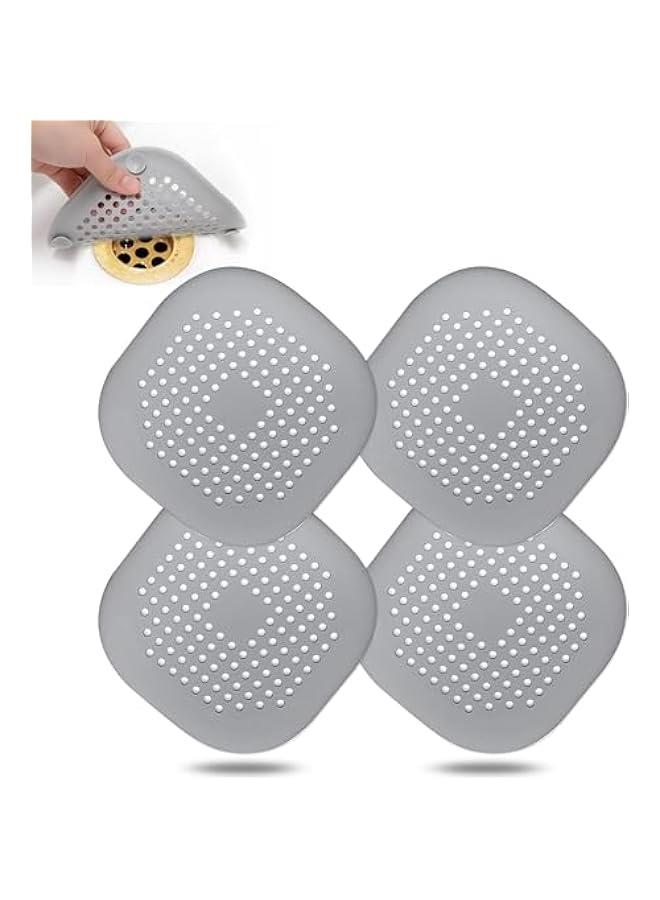 HOOKOR 4 Pack Hair Catcher,Square Hair Drain Cover for Shower Silicone Hair Stopper with Suction Cup,Easy to Install Suit for Bathroom,Bathtub,Kitchen (Gray) - Image 1