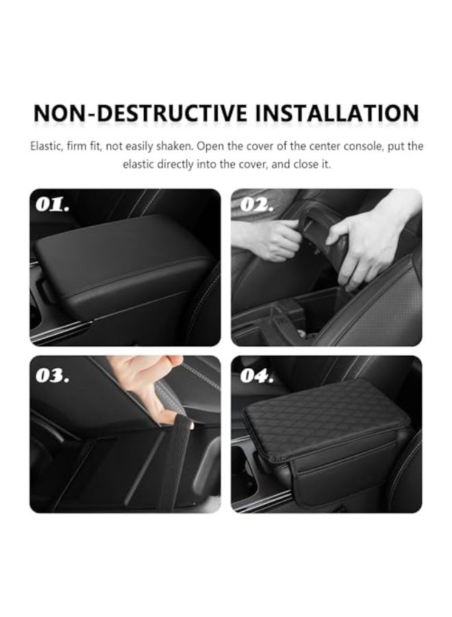 Generic upgraded car center console cover, made of microfiber leather with two storage bags, car center console cover, leather armrest cover, universal storage box accessories for most cars - Image 3