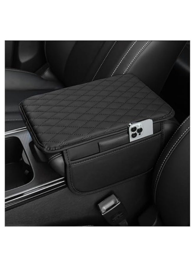 Generic upgraded car center console cover, made of microfiber leather with two storage bags, car center console cover, leather armrest cover, universal storage box accessories for most cars - Image 1