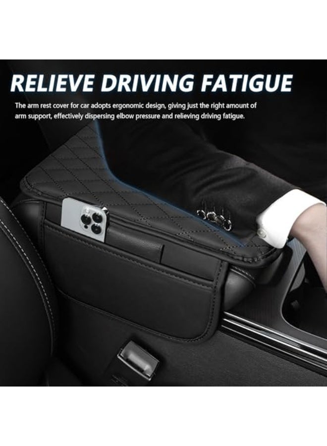 Generic upgraded car center console cover, made of microfiber leather with two storage bags, car center console cover, leather armrest cover, universal storage box accessories for most cars - Image 5