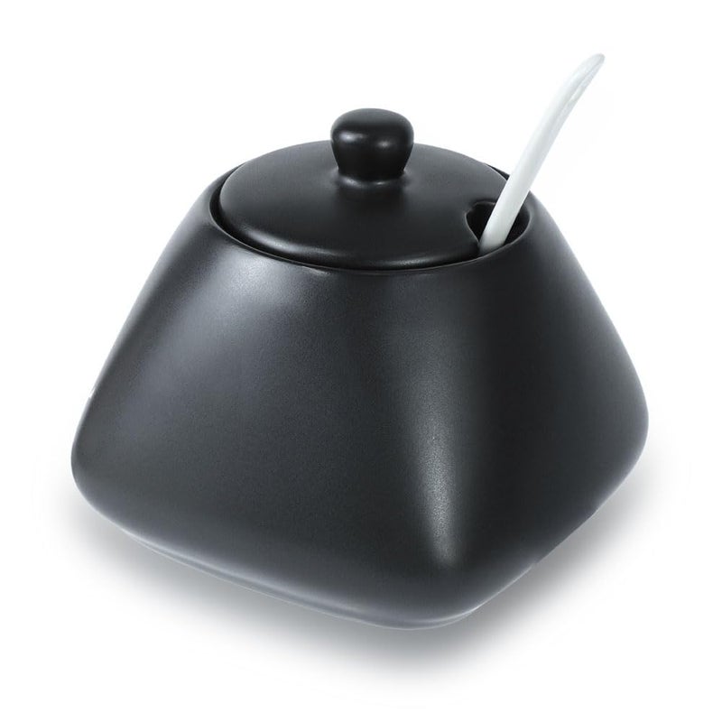 FUYU Ceramic Spice Jar Seasoning Box Condiment Pot Sugar Bowl with Lid and Spoon - Image 1