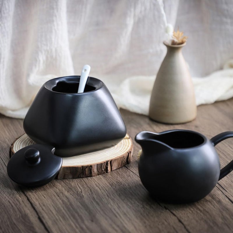 FUYU Ceramic Spice Jar Seasoning Box Condiment Pot Sugar Bowl with Lid and Spoon - Image 3