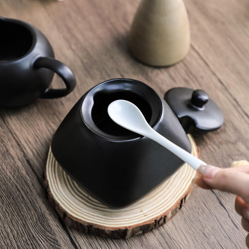 FUYU Ceramic Spice Jar Seasoning Box Condiment Pot Sugar Bowl with Lid and Spoon - Image 4