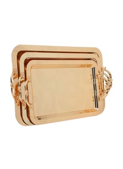 Alsaif Gallery A Rectangular Gilded Square-Patterned Steel Tofa Set 3 Piece  - Image 1