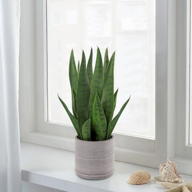 Briful Fake Snake Plant 16" Faux Potted Plant Artificial Snake Plant with Cement Pot Sansevieria Plant Perfect for House Modern Living Room Office Housewarming Gift Indoor Decor - Image 5