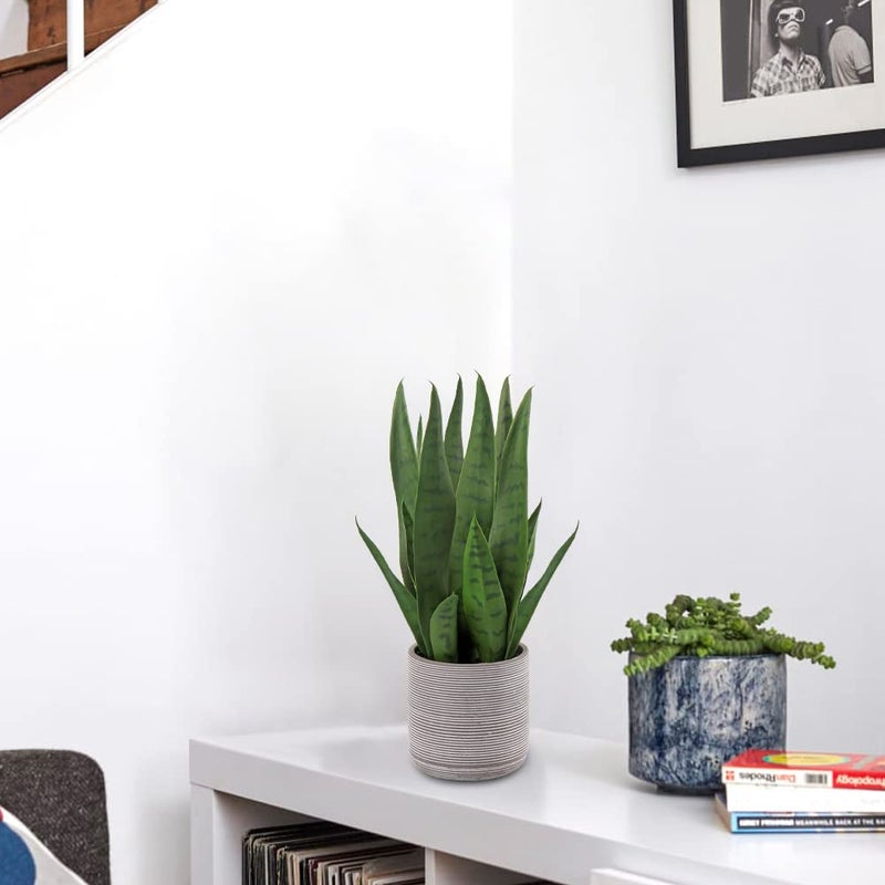 Briful Fake Snake Plant 16" Faux Potted Plant Artificial Snake Plant with Cement Pot Sansevieria Plant Perfect for House Modern Living Room Office Housewarming Gift Indoor Decor - Image 4