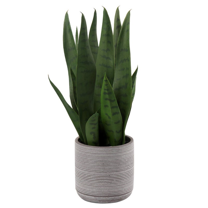 Briful Fake Snake Plant 16" Faux Potted Plant Artificial Snake Plant with Cement Pot Sansevieria Plant Perfect for House Modern Living Room Office Housewarming Gift Indoor Decor - Image 1