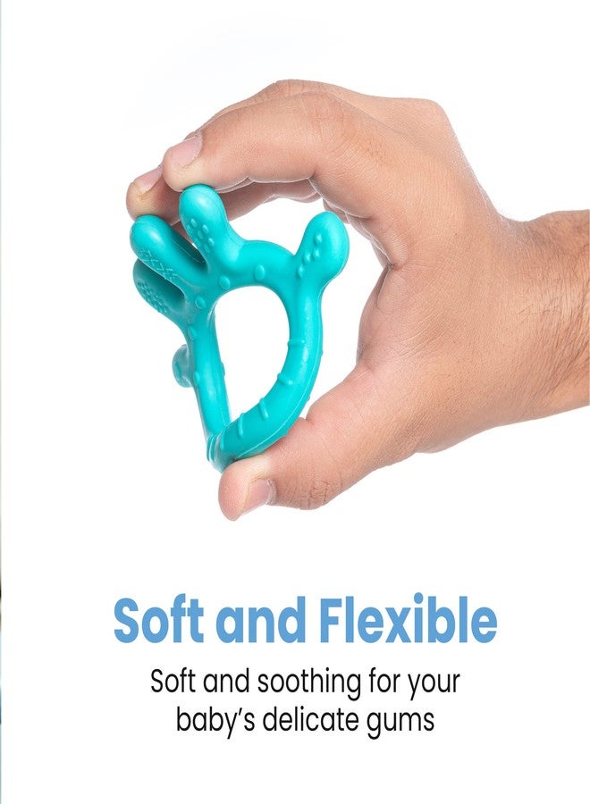 Cherilo Palm Shape Finger Teether for 3 to 12 Months Baby, Teething Toy Pacifier with Chewable, Raised & Textured Surface for Soothing Sore Gums, Easy Grip, BPA Free, Sea Blue Colour (Pack of 1) - Image 4