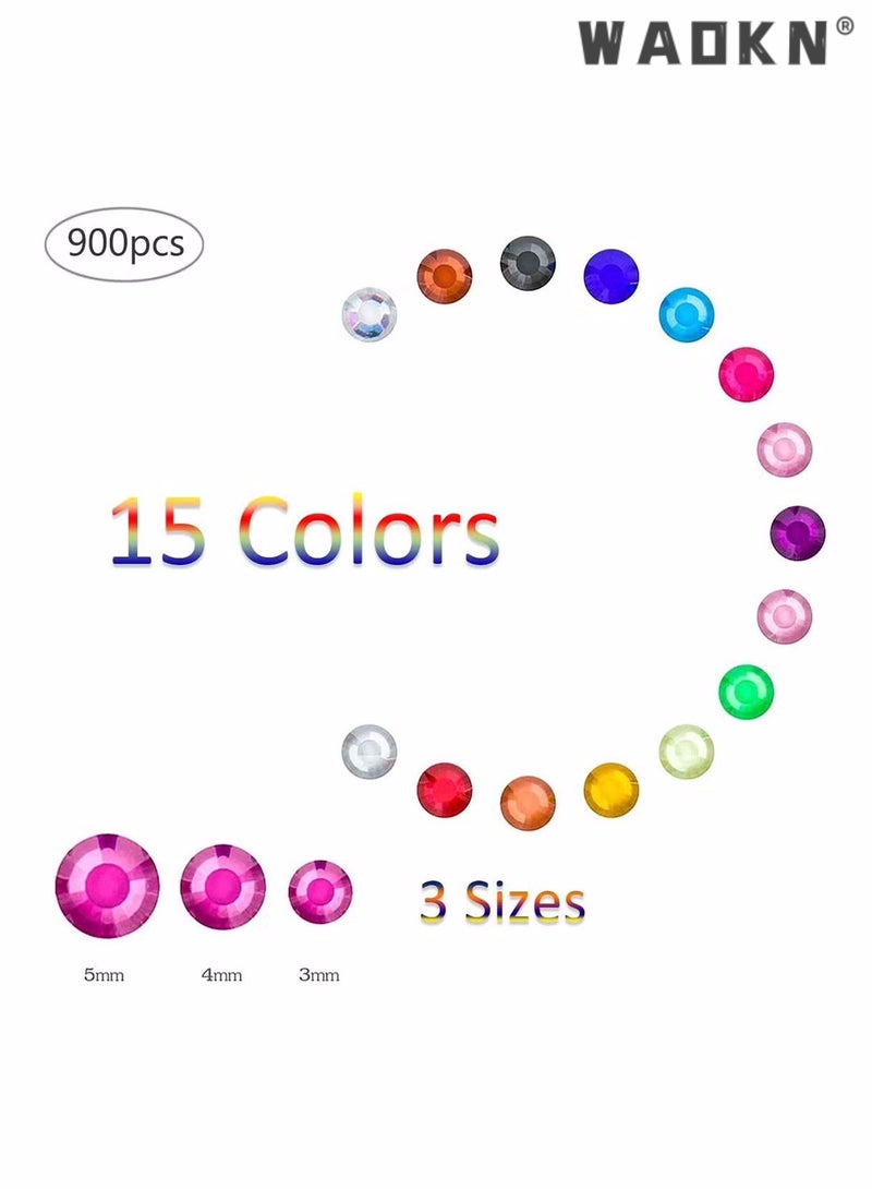 WAOKN Rhinestone Sticker,Crystal Gem Stickers Rhinestone Self Adhesive Jewels Sticker for Face Eyes Nails Kids DIY Craft Cards Embellishment Diamond Decorations 15 Colors 3 Sizes 900PCS - Image 4