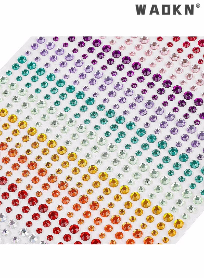 WAOKN Rhinestone Sticker,Crystal Gem Stickers Rhinestone Self Adhesive Jewels Sticker for Face Eyes Nails Kids DIY Craft Cards Embellishment Diamond Decorations 15 Colors 3 Sizes 900PCS - Image 2