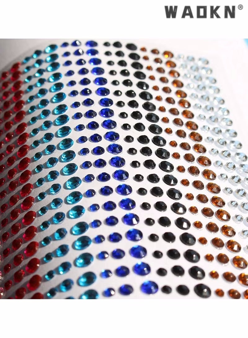 WAOKN Rhinestone Sticker,Crystal Gem Stickers Rhinestone Self Adhesive Jewels Sticker for Face Eyes Nails Kids DIY Craft Cards Embellishment Diamond Decorations 15 Colors 3 Sizes 900PCS - Image 5