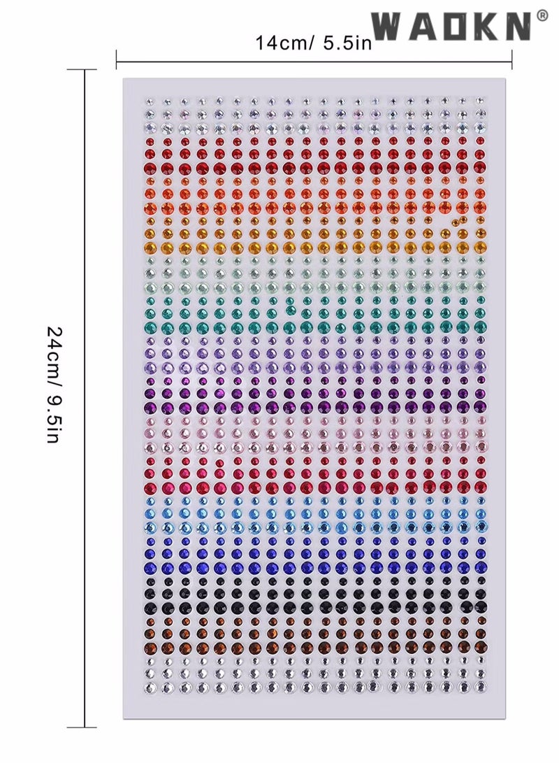 WAOKN Rhinestone Sticker,Crystal Gem Stickers Rhinestone Self Adhesive Jewels Sticker for Face Eyes Nails Kids DIY Craft Cards Embellishment Diamond Decorations 15 Colors 3 Sizes 900PCS - Image 3