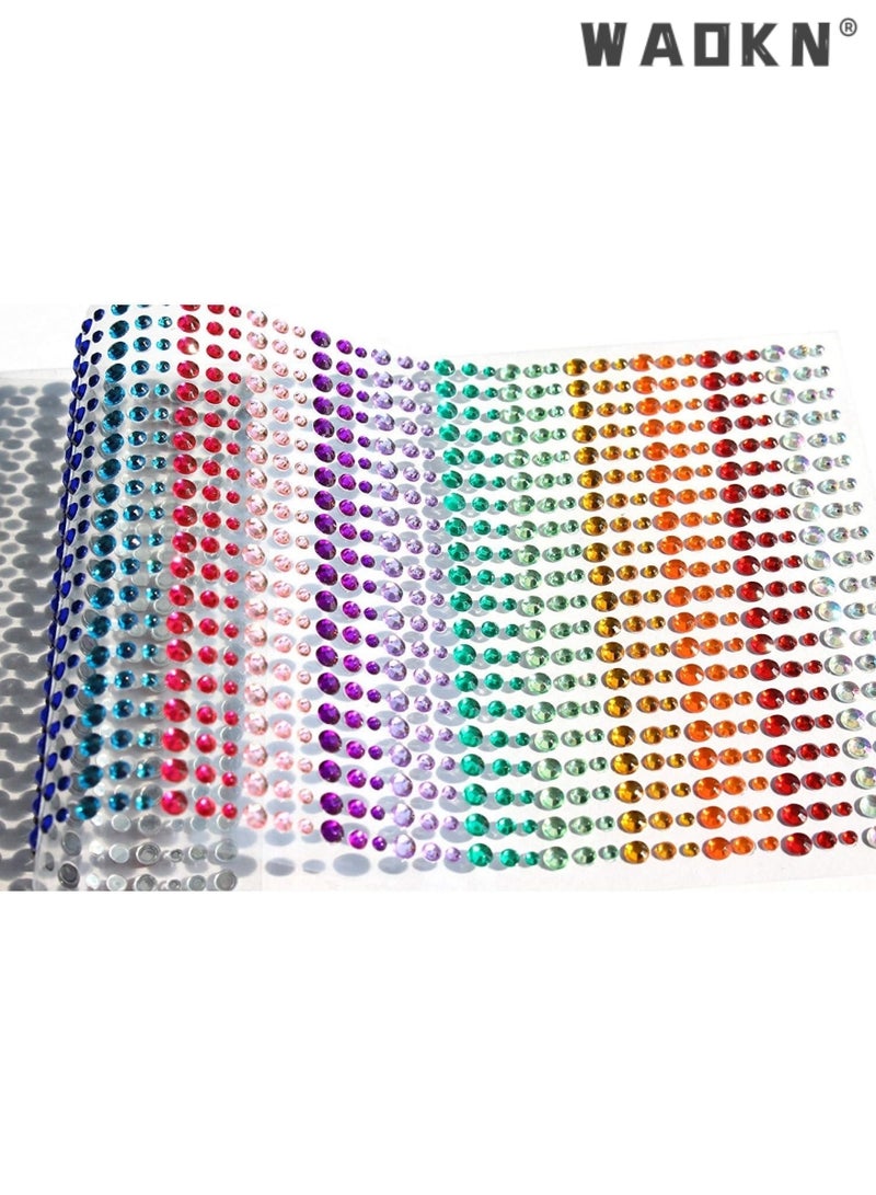 WAOKN Rhinestone Sticker,Crystal Gem Stickers Rhinestone Self Adhesive Jewels Sticker for Face Eyes Nails Kids DIY Craft Cards Embellishment Diamond Decorations 15 Colors 3 Sizes 900PCS - Image 1
