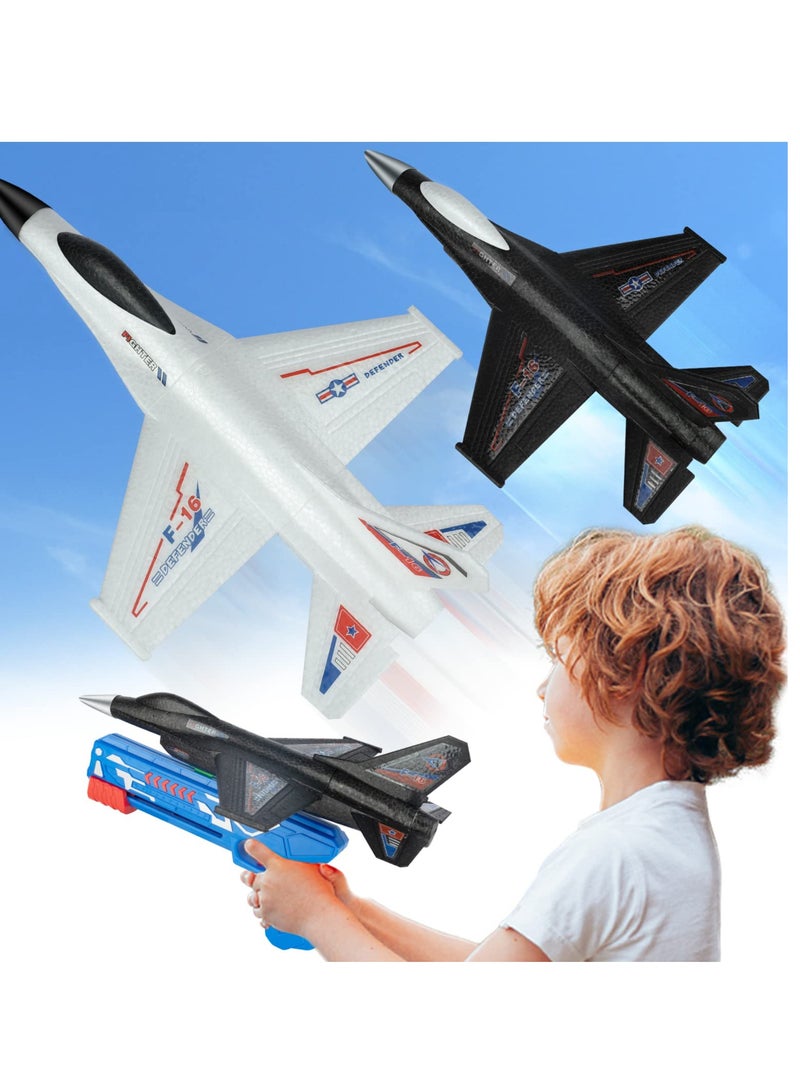 Excefore 2 Pack Airplane Launcher Toys, 2 Flight Modes LED Foam Glider Catapult Plane, Outdoor Flying Toy for Kids, Birthday Gifts for Boy Girl 4 5 6 7 8 9 10 11 12 Year Old, B-Day Party Supplies - Image 1