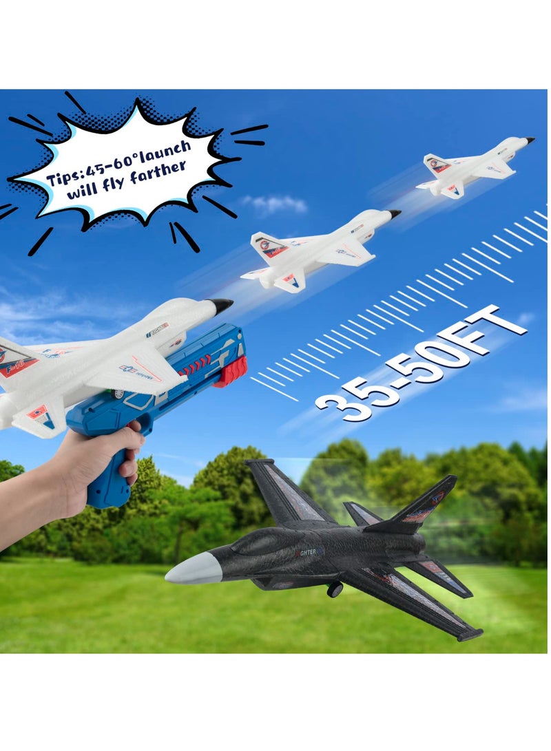 Excefore 2 Pack Airplane Launcher Toys, 2 Flight Modes LED Foam Glider Catapult Plane, Outdoor Flying Toy for Kids, Birthday Gifts for Boy Girl 4 5 6 7 8 9 10 11 12 Year Old, B-Day Party Supplies - Image 2