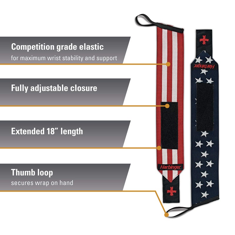 Harbinger أربطة معصم لرفع الأثقال من هاربيجر باللون الأحمر بطول 18 بوصة للرجال والنساء (زوج) بحجم واحد - Image 2