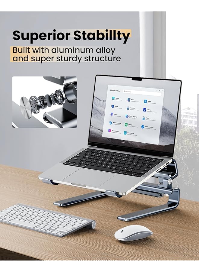 erorex Adjustable Laptop Stand For Desktop Foldable Portable Computer Stand Adjustable Height Ergonomic Computer Stand Aluminum Laptop Stand Ventilated Cooling Notebook Computer Stand Gray - Image 5