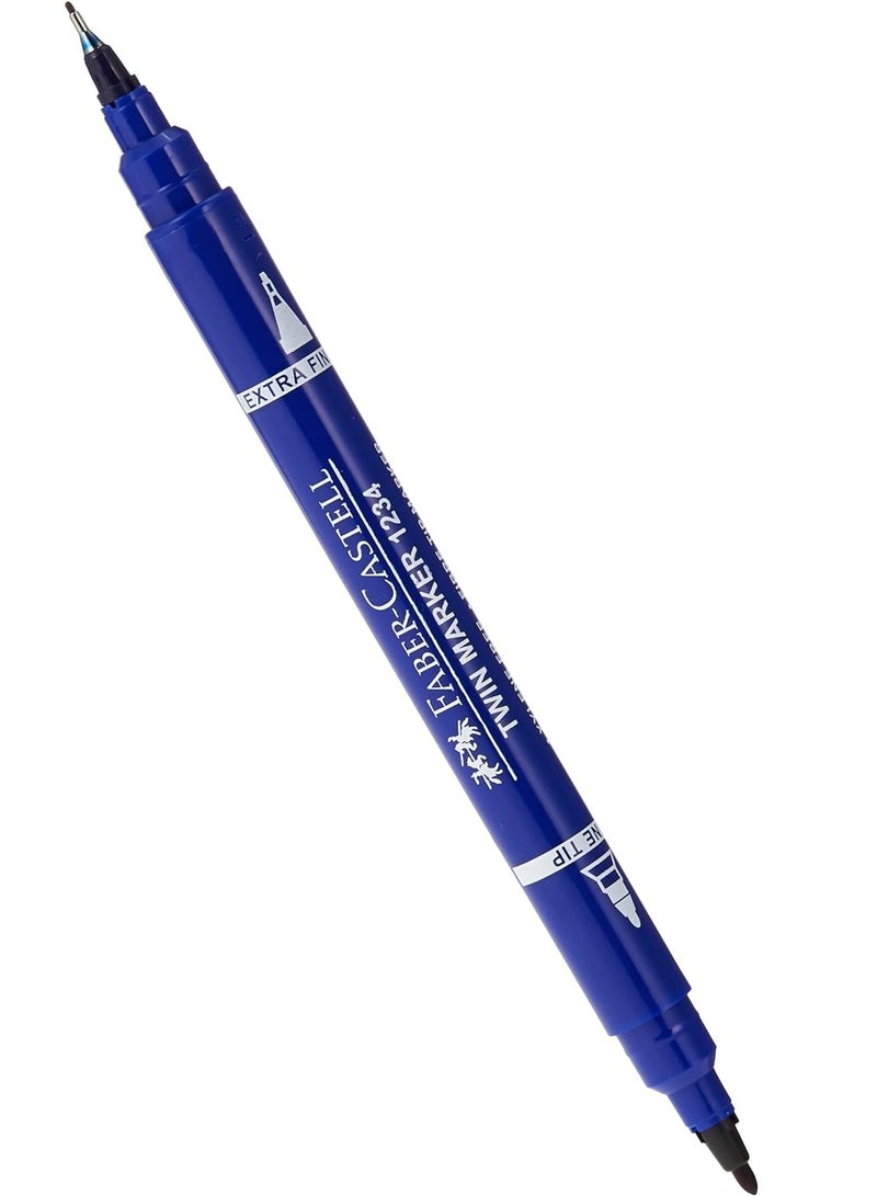 FABER-CASTELL 12-Piece Twin Tip Permanent Marker Blue Ink  - Image 2