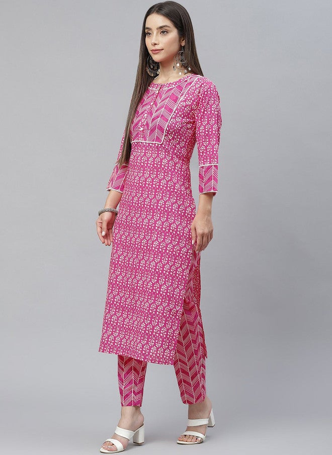 Indibelle Floral Printed Boat Neck Cotton Straight Kurta - Image 3