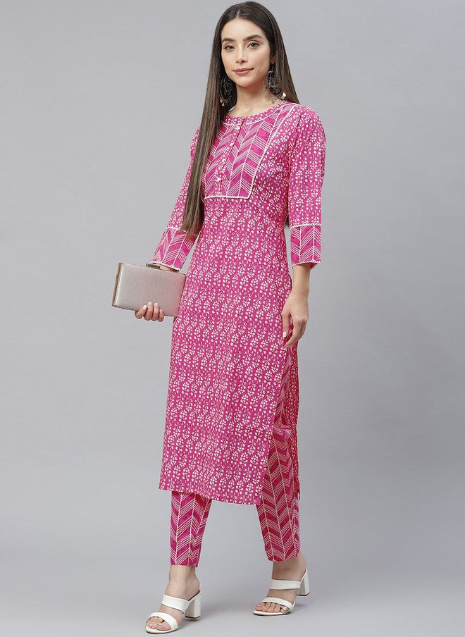 Indibelle Floral Printed Boat Neck Cotton Straight Kurta - Image 5