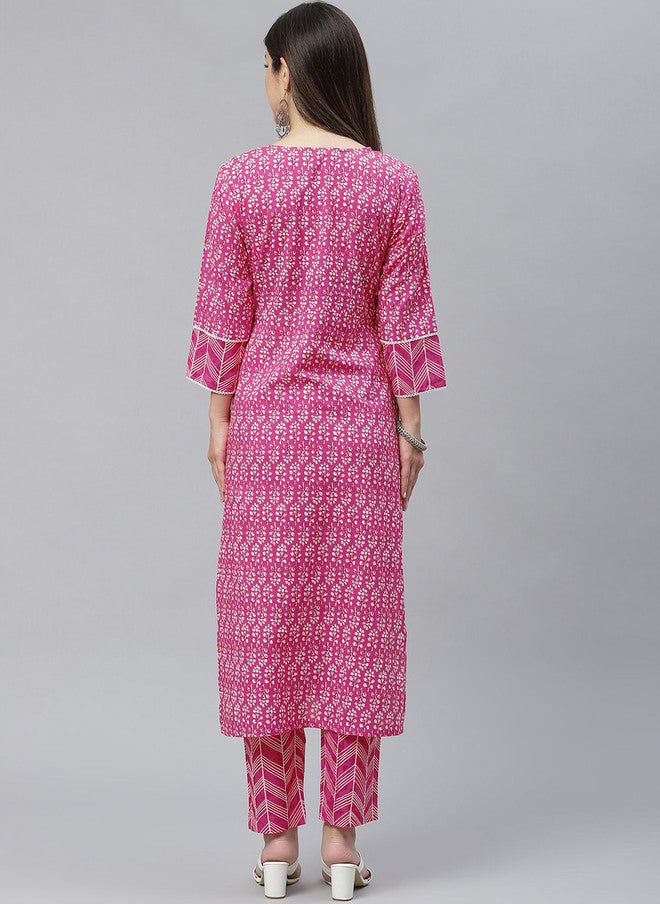 Indibelle Floral Printed Boat Neck Cotton Straight Kurta - Image 4