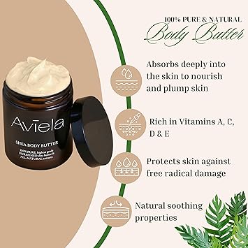 Aviela Ultimate Shea Body Butter Deep Hydration Quick Absorption 100 Pure Unrefined African Shea Butter Vegan Ethical and Kind to the Planet 180ml - Image 4