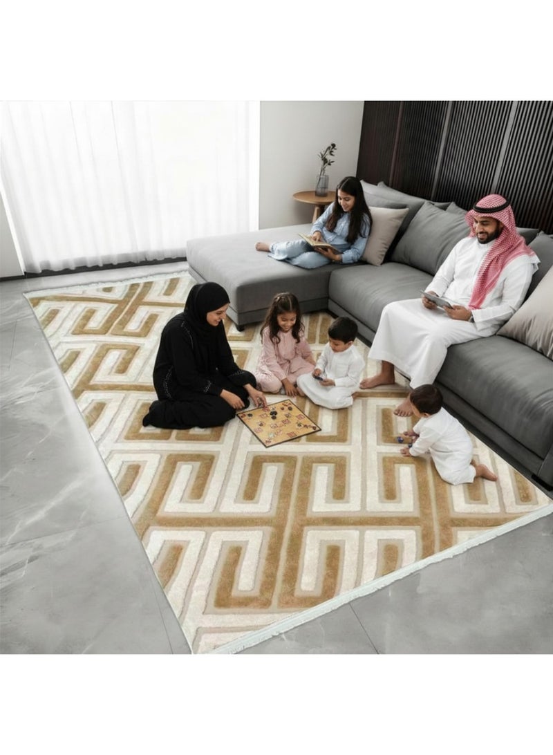 SMART HOME Luxury rug measuring 400x300 cm – A modern rug with a prominent geometric pattern and soft faux fur texture, an elegant design for majlis, living rooms, and salons, high quality with a non-slip backing, suitable for houses, apartments, and villas - Image 3