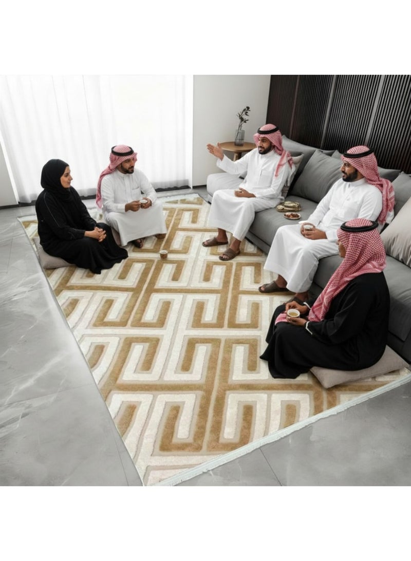 SMART HOME Luxury rug measuring 400x300 cm – A modern rug with a prominent geometric pattern and soft faux fur texture, an elegant design for majlis, living rooms, and salons, high quality with a non-slip backing, suitable for houses, apartments, and villas - Image 2