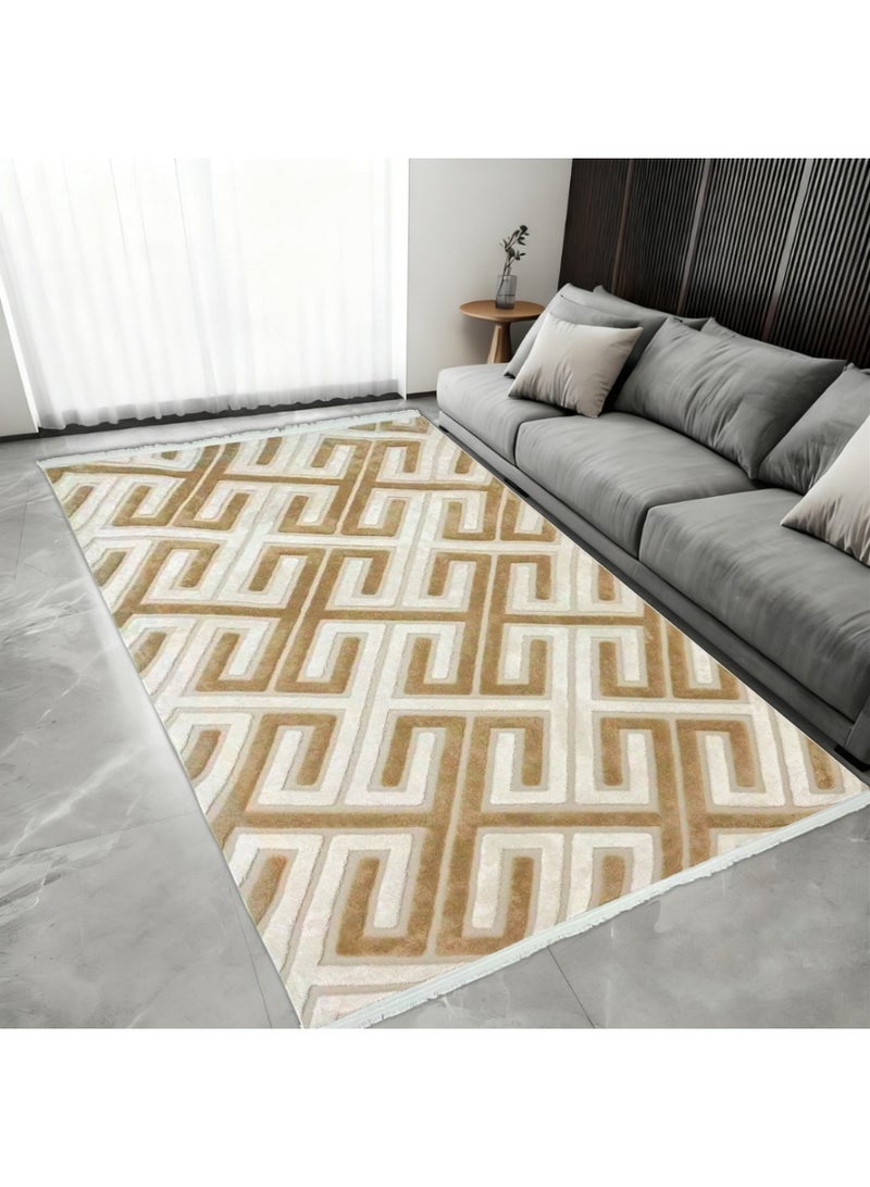 SMART HOME Luxury rug measuring 400x300 cm – A modern rug with a prominent geometric pattern and soft faux fur texture, an elegant design for majlis, living rooms, and salons, high quality with a non-slip backing, suitable for houses, apartments, and villas - Image 1