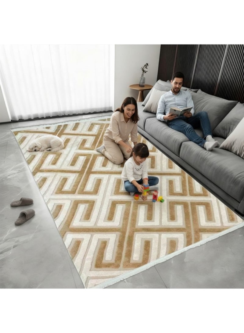 SMART HOME Luxury rug measuring 400x300 cm – A modern rug with a prominent geometric pattern and soft faux fur texture, an elegant design for majlis, living rooms, and salons, high quality with a non-slip backing, suitable for houses, apartments, and villas - Image 4