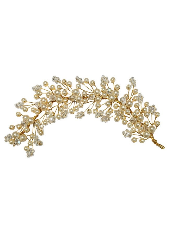 La belleza White Pearl Crystal Golden Wedding Hair Accessory Tiara Hair Side Comb Floral Hair Crown Hair Clip/Side Pin For Girls And Women Wedding Hair Accessory Comb Floral Headband In Rhinestones - Image 1
