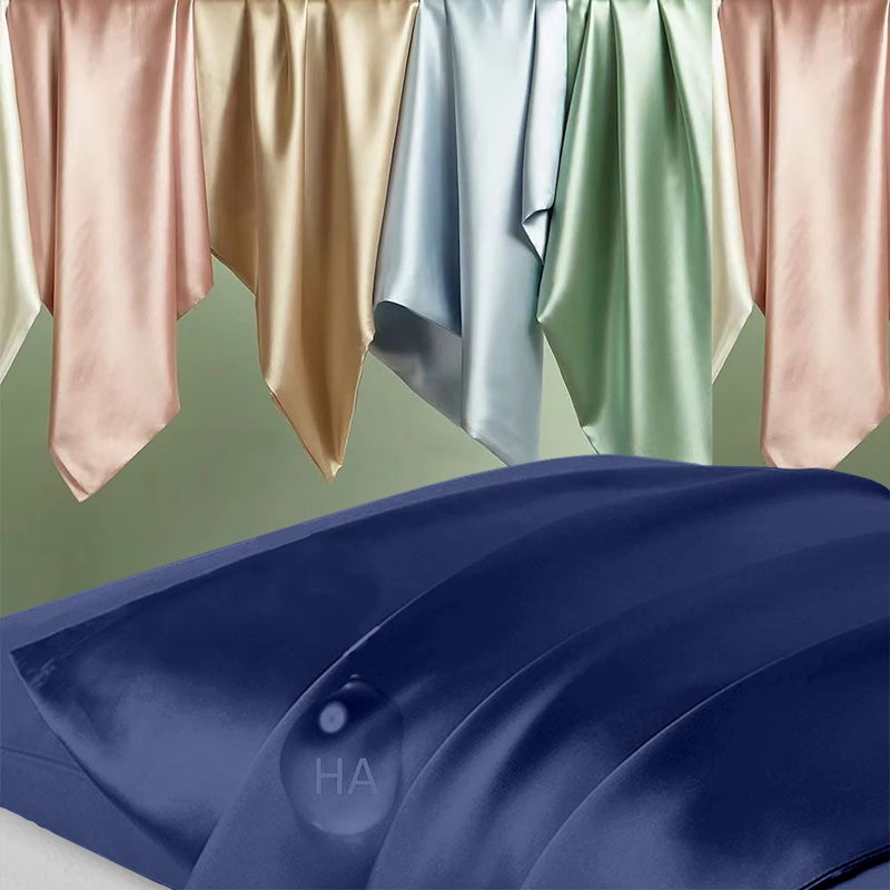 DKBslik Silk Pillowcase 2 Pack, Mulberry Silk Pillow Cases Queen Size Set of 2, Anti Acne Silk Pillowcase for Hair and Skin, Natural Silk Satin Pillowcases Gifts for Women Men 2 Pack with Zipper, Navy Blue - Image 2